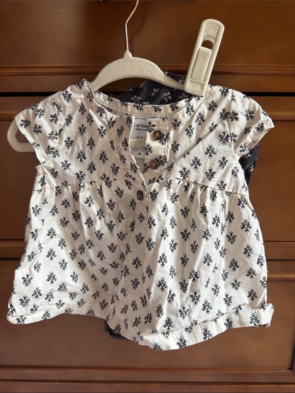 Carter's White Short-Sleeve Baby Top with Black Floral Print